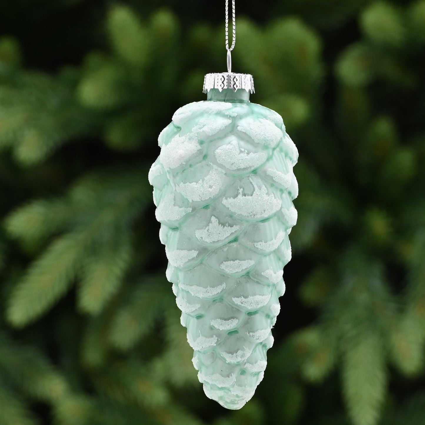 Light Green Frosted Glass Pinecone Christmas Tree Decoration 12cm