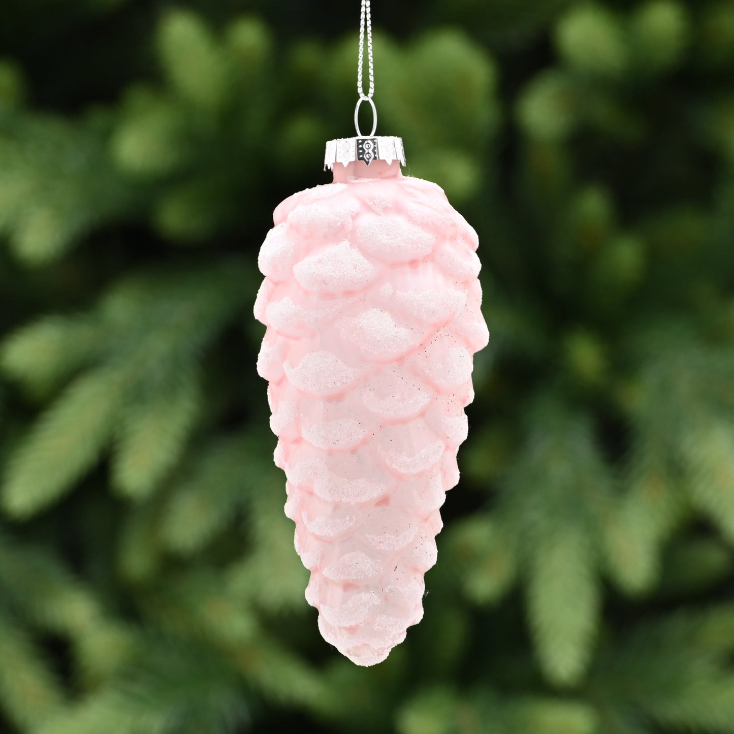 Light Pink Frosted Glass Pinecone Christmas Tree Decoration 12cm