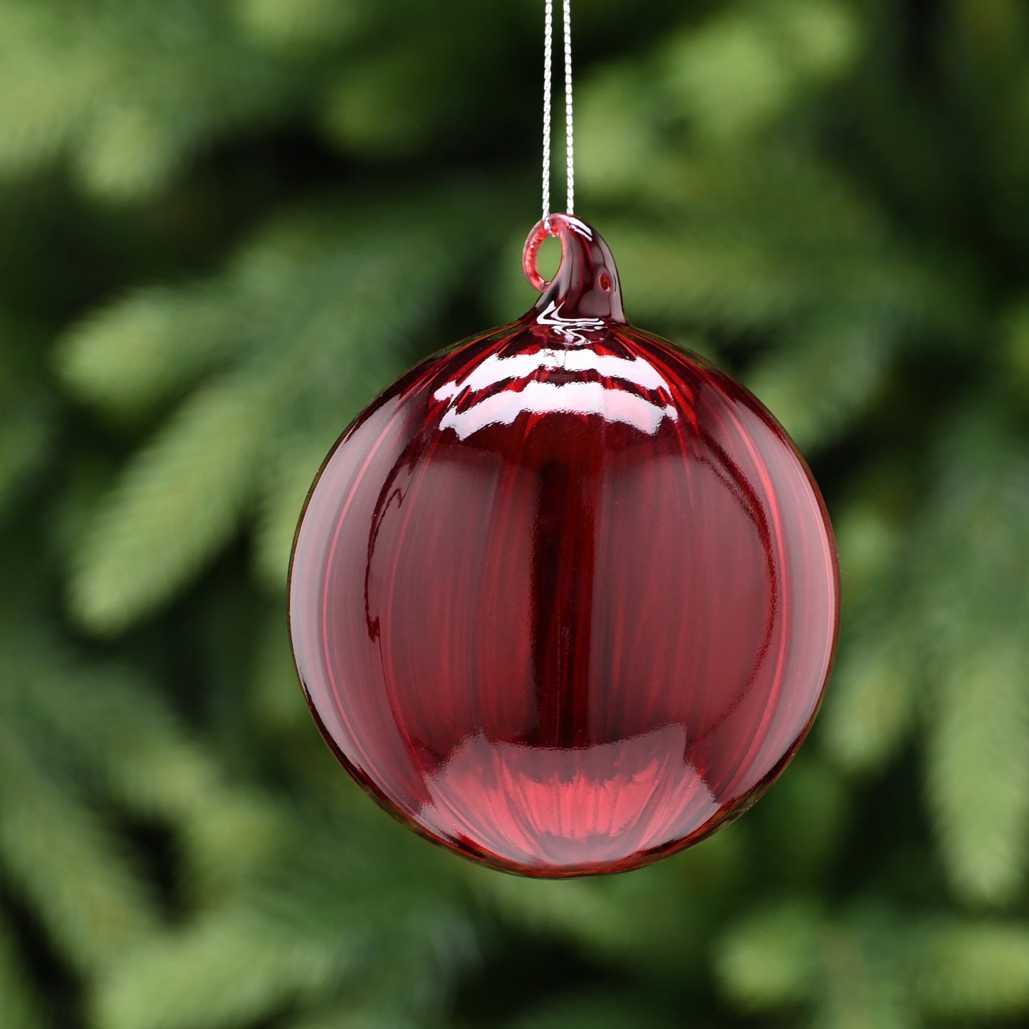 Translucent Red Glass Christmas Tree Bauble 8cm