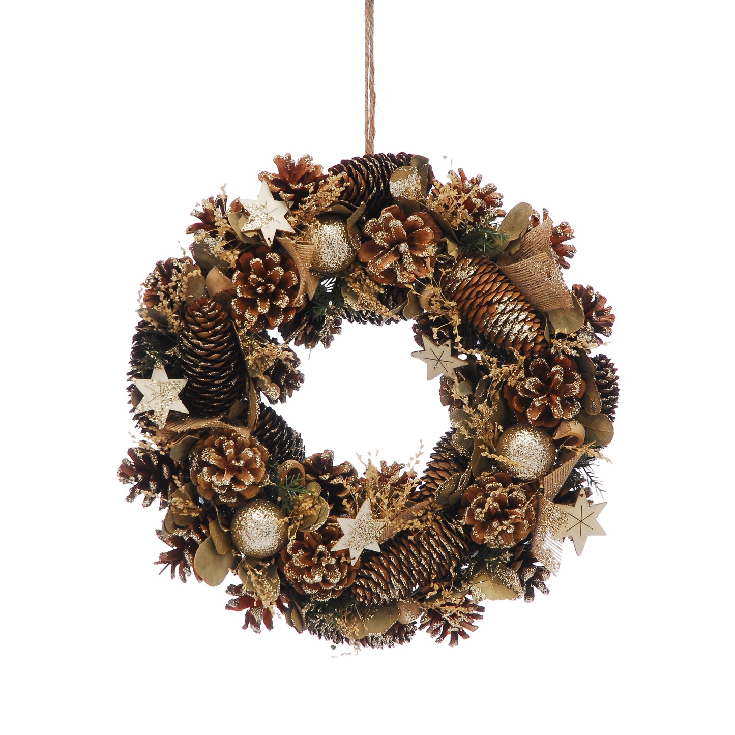 Gold Pinecone and Star Christmas Wreath 36cm