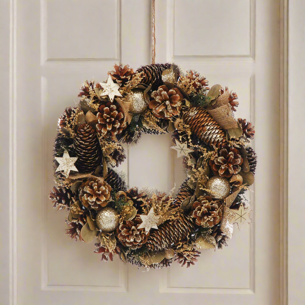 Gold Pinecone and Star Christmas Wreath 36cm