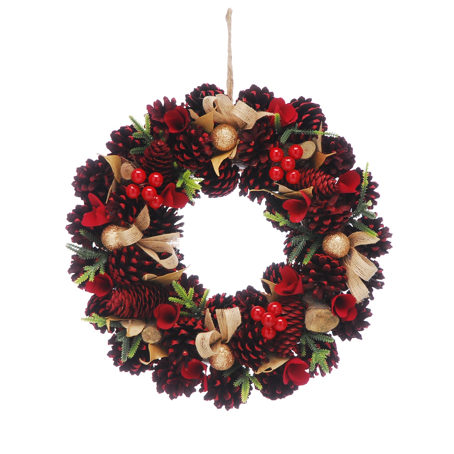 Red Rose and Pinecone Christmas Wreath 36cm