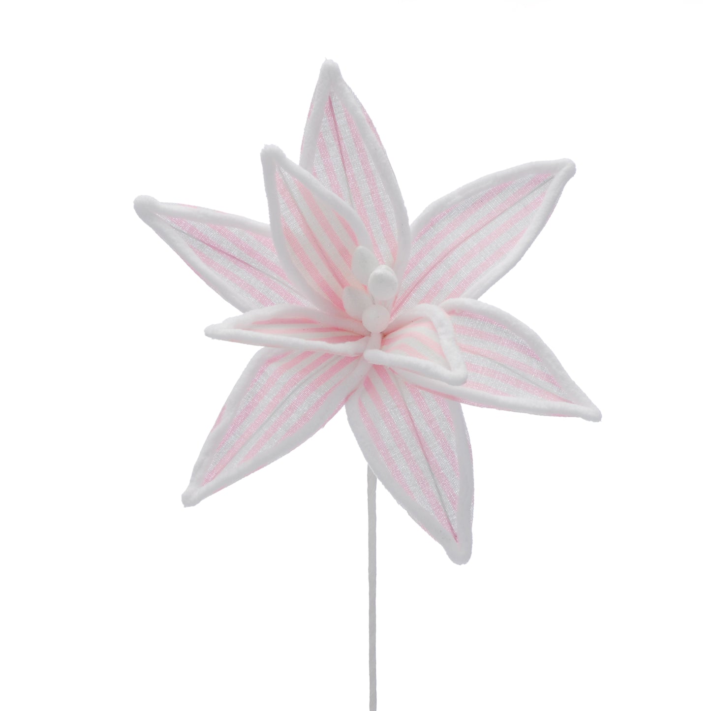 Pink and White Stripe Christmas Poinsettia Stem 40cm