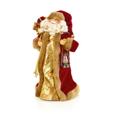 Burgundy Santa with Lantern Christmas Tree Topper