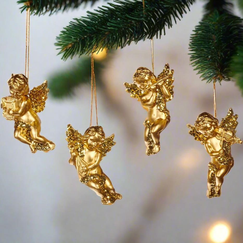 Goodwill Set of 4 Gold Cherub Christmas Ornaments