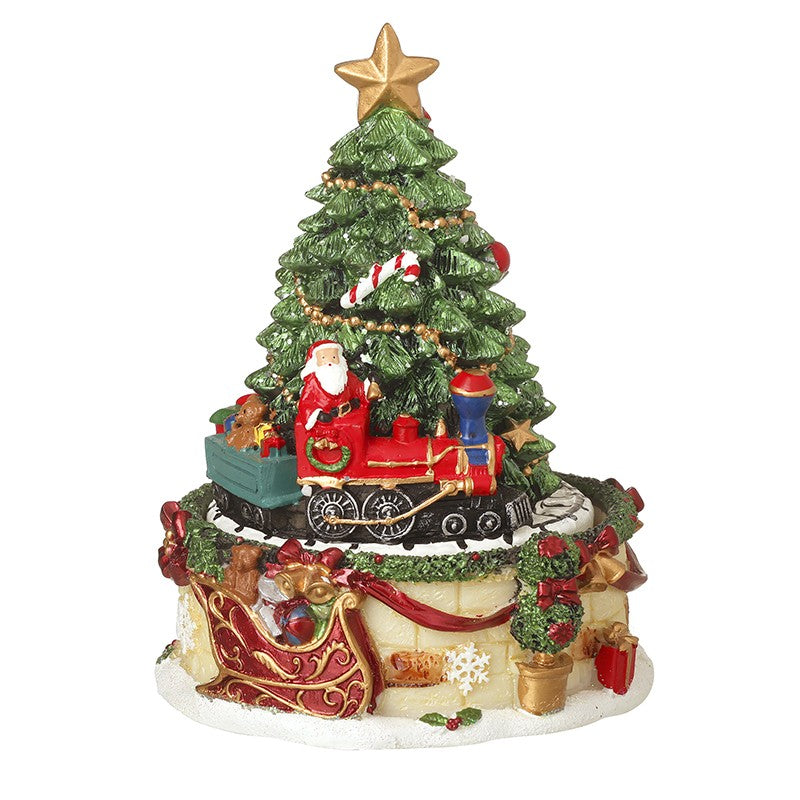 Revolving Christmas Tree with Santa Train Ornament