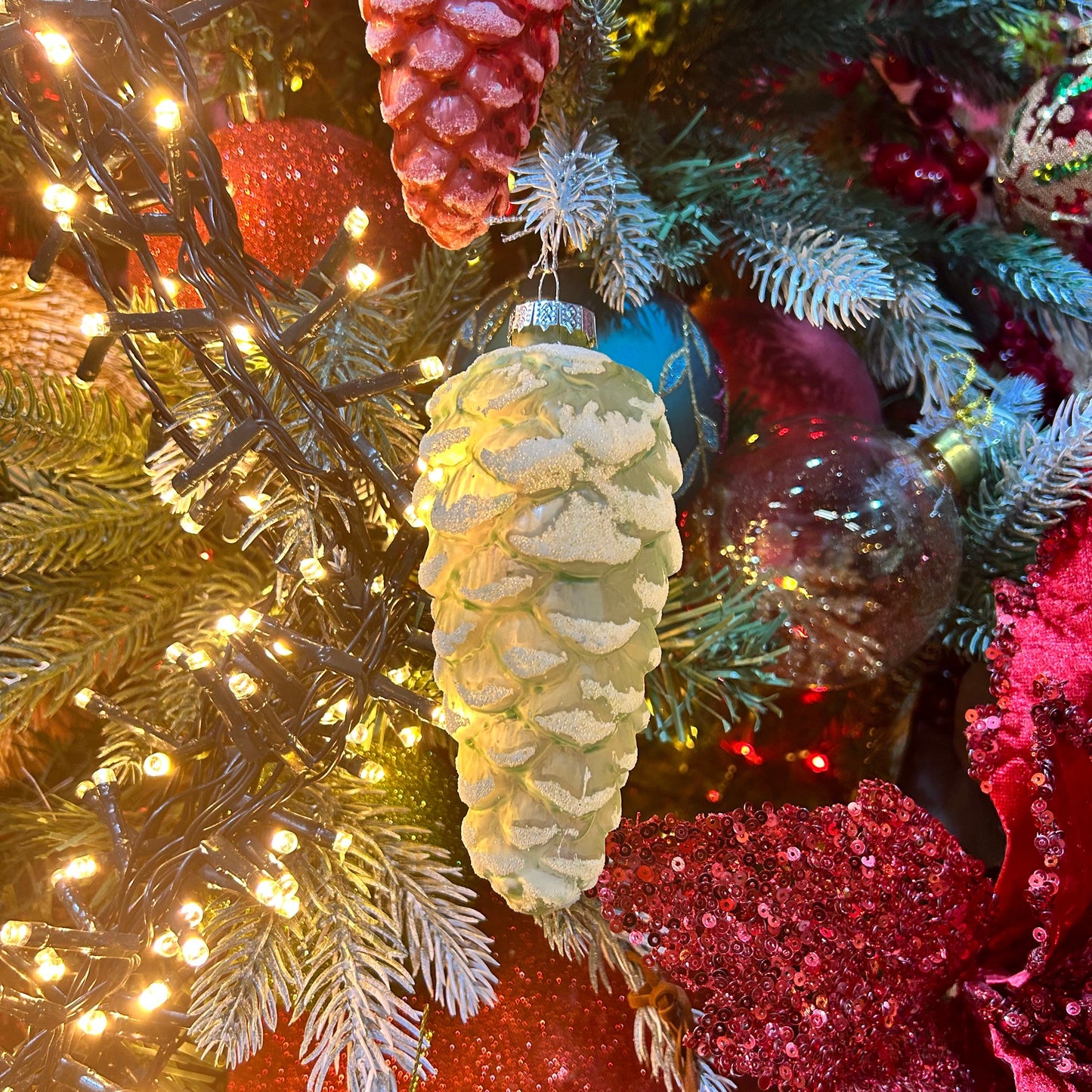 Light Green Frosted Glass Pinecone Christmas Tree Decoration 12cm