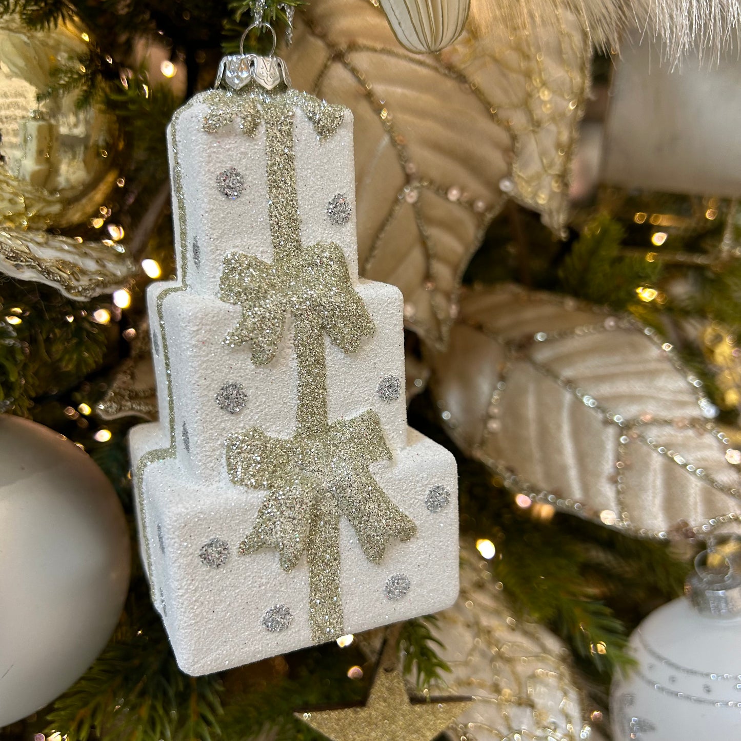 Gold and Silver Stacked Present Hanging Christmas Decoration