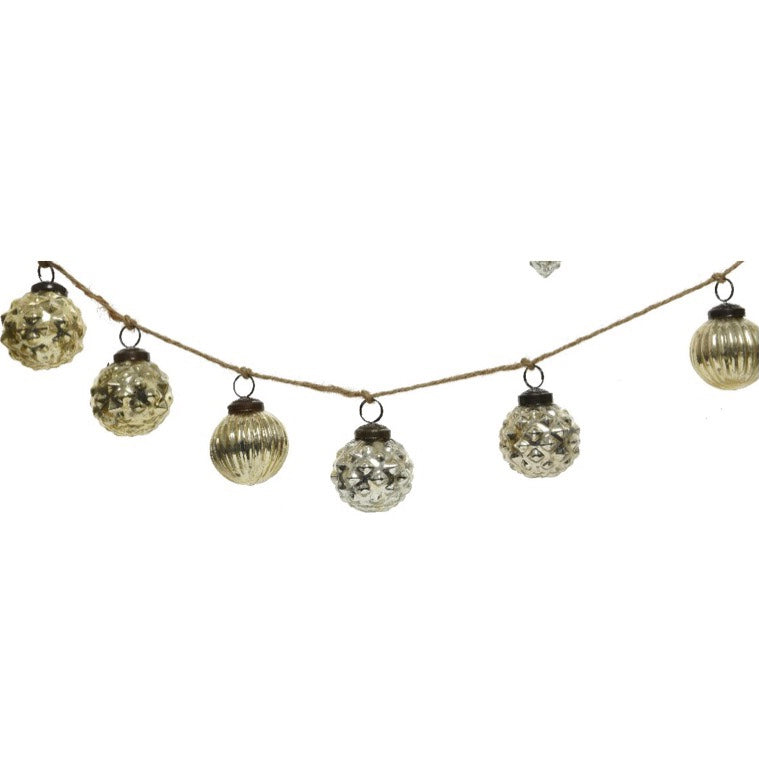 Vintage Style Silver Glass Bauble Christmas Garland