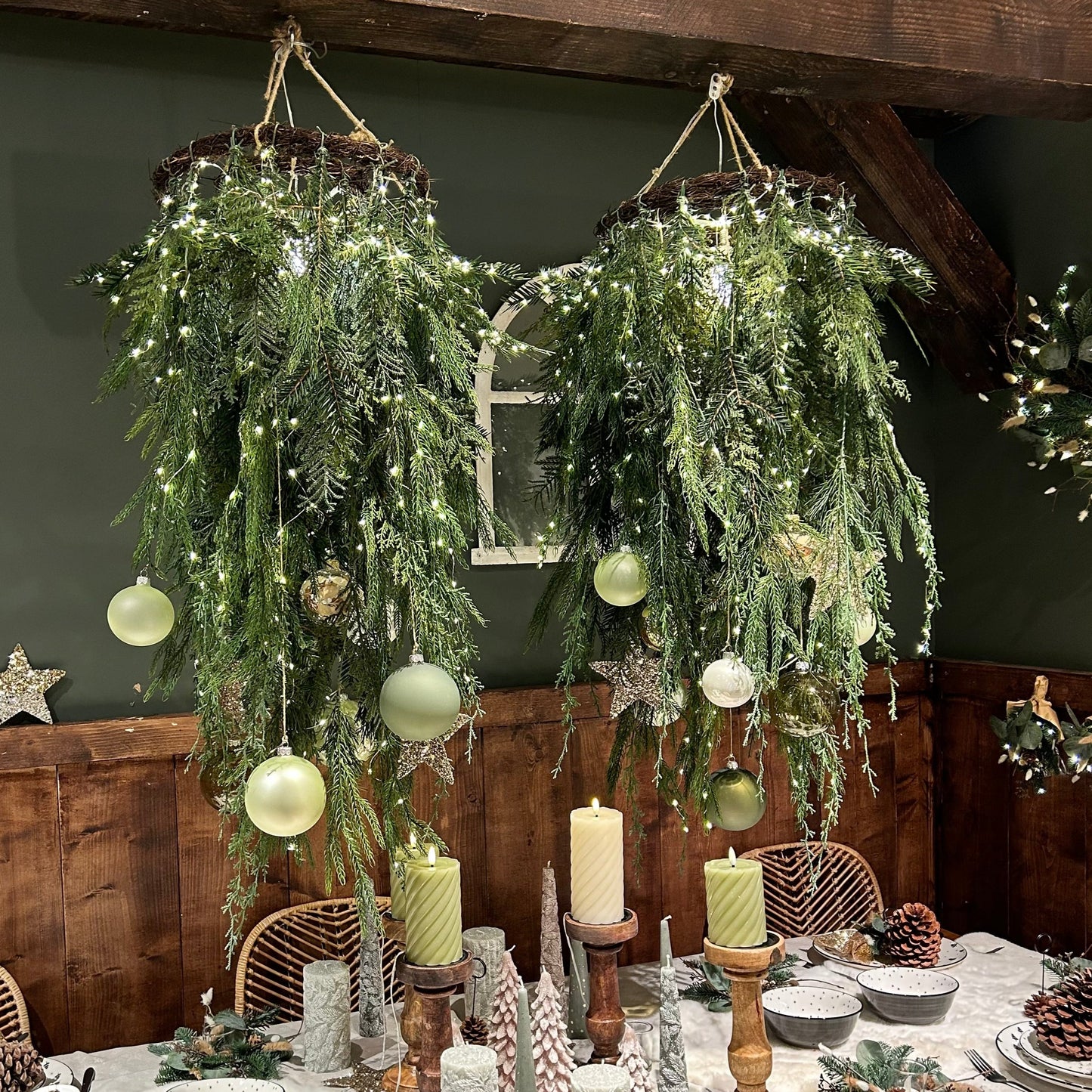 Mixed Green Foliage Hanging Christmas Wreath 105cm