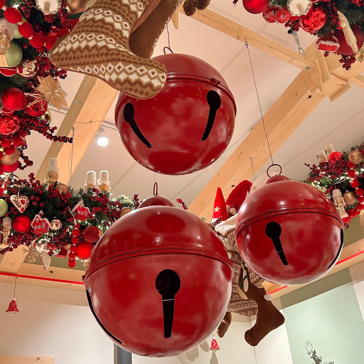 Set of 3 Red Oversized Metal Christmas Bell Decorations
