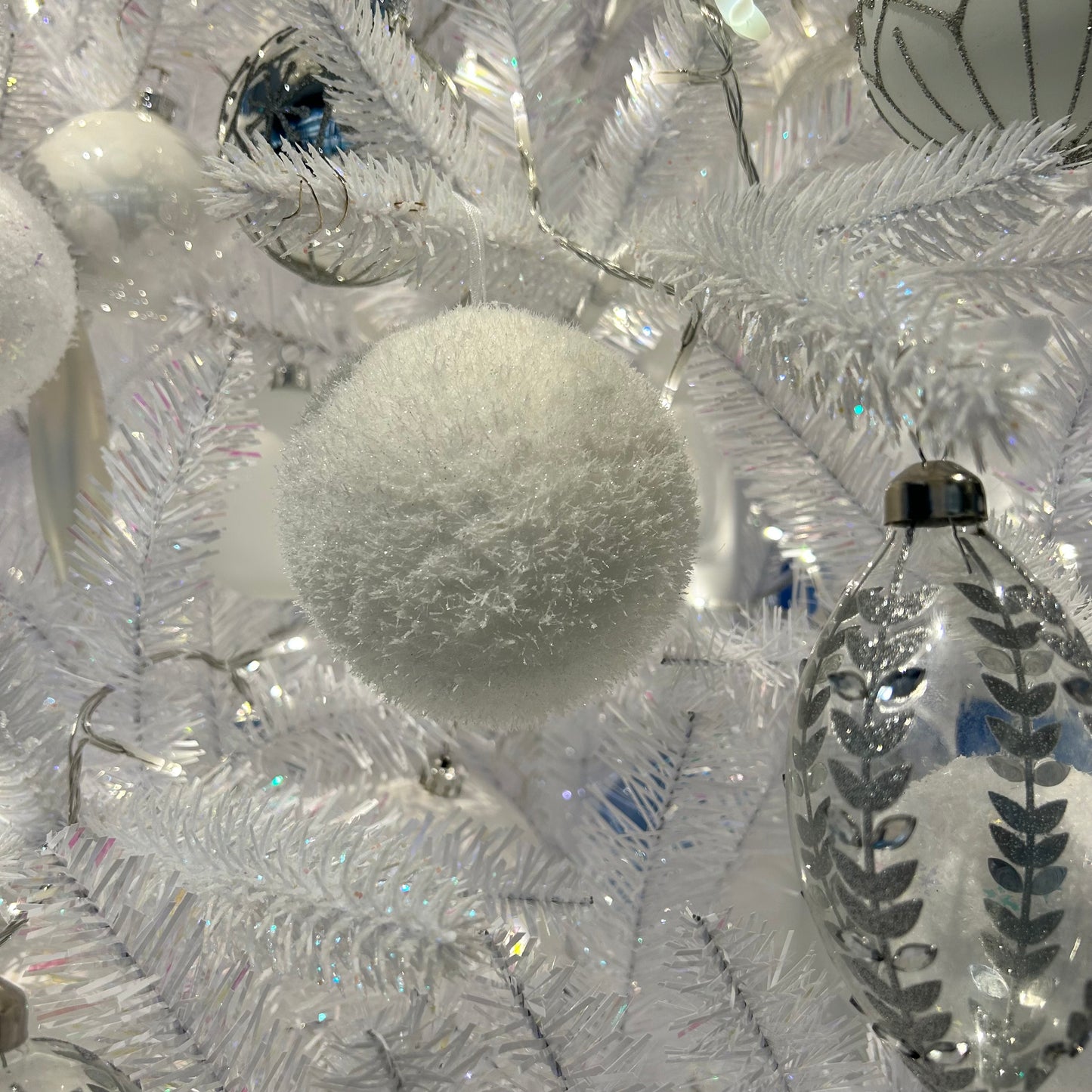 Snow White Ice Effect Christmas Bauble 10cm