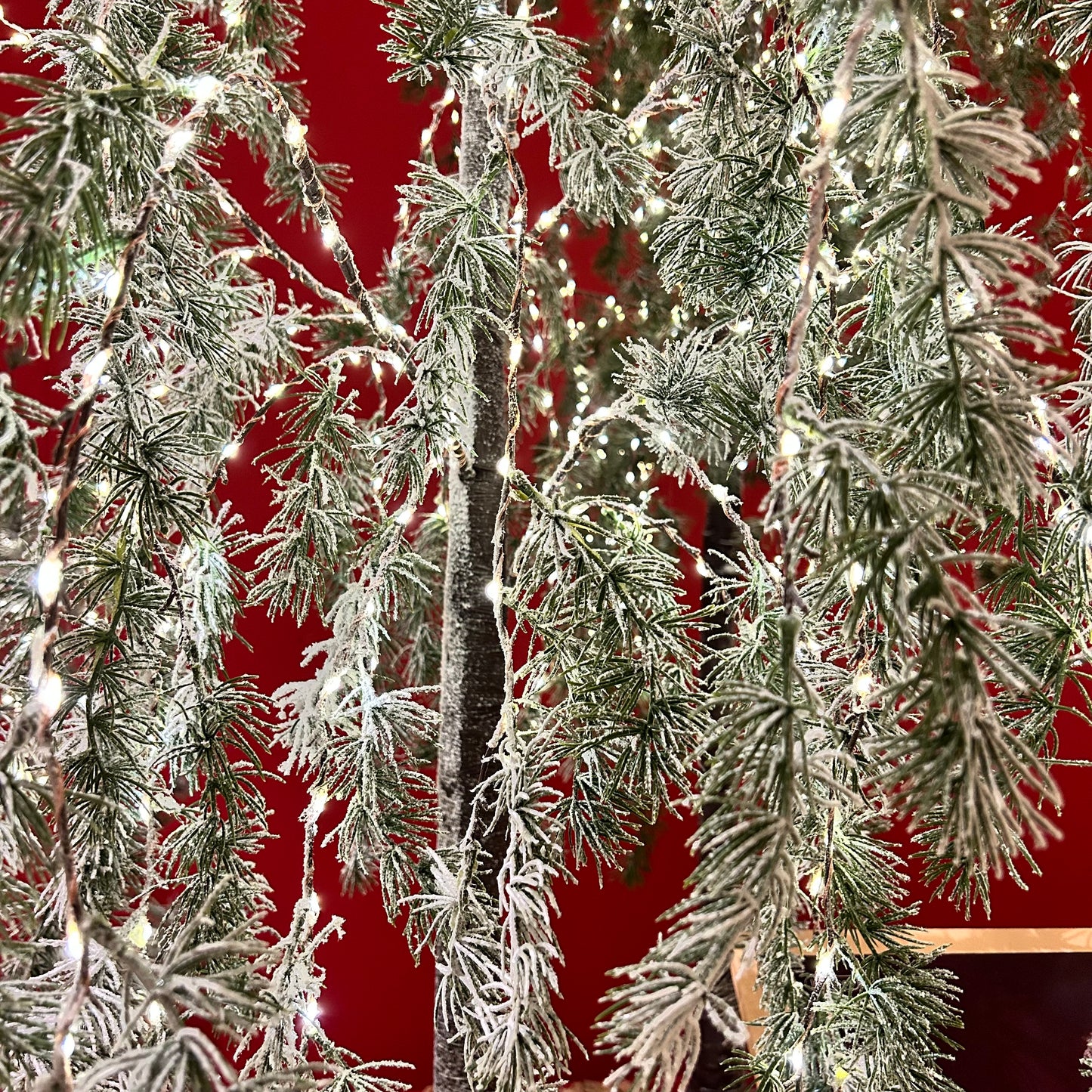 Lit Green Snowy Christmas Willow Tree