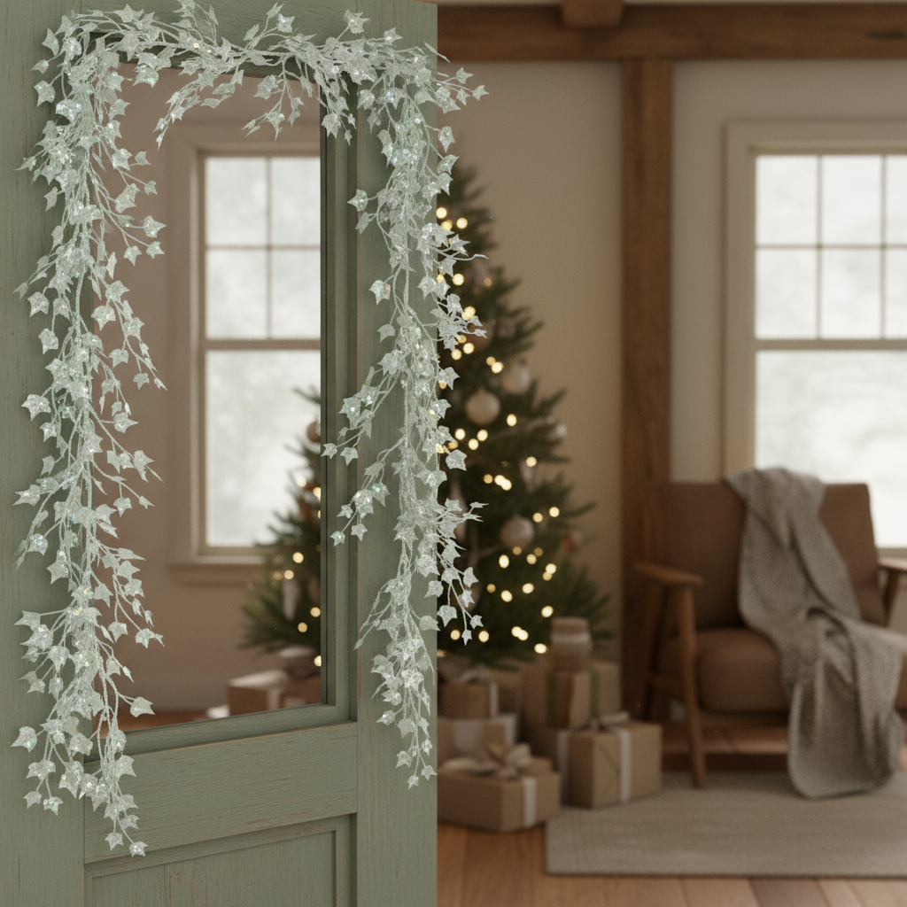 Silver Glitter Ivy Christmas Garland 180cm