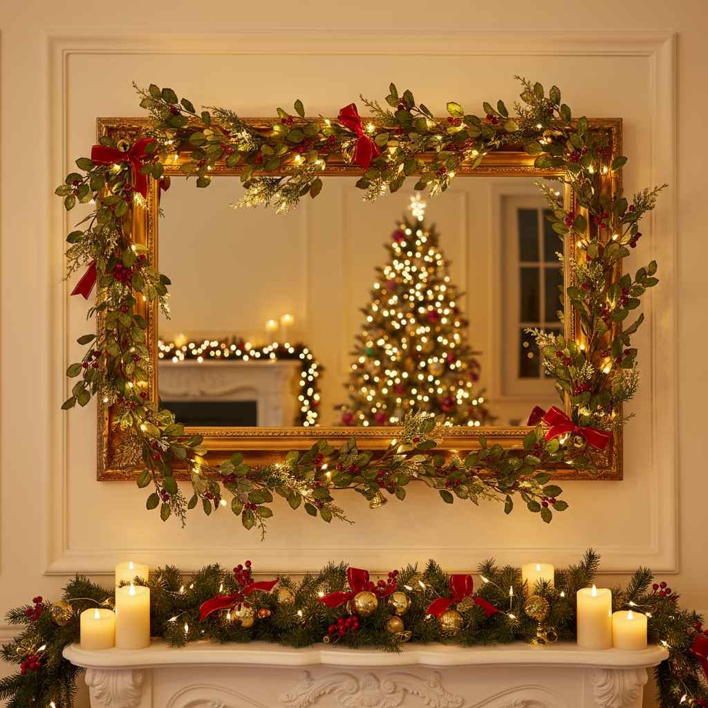 Glitter Holly Christmas Garland 180cm