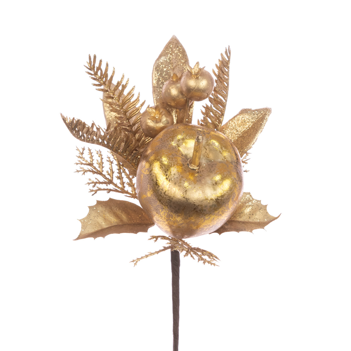 Decorative gold flower arrangement on a white background