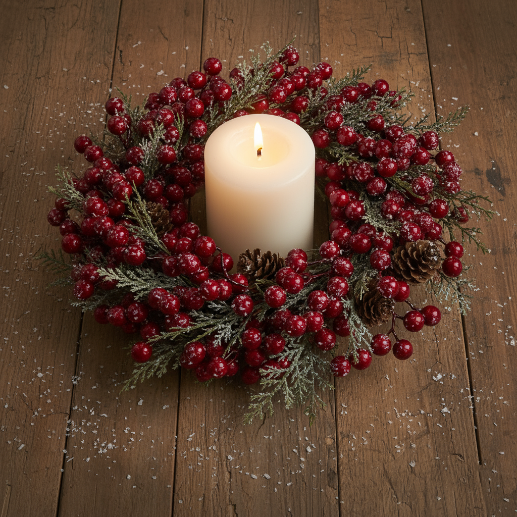 Red Berry Christmas Candle Ring 14cm