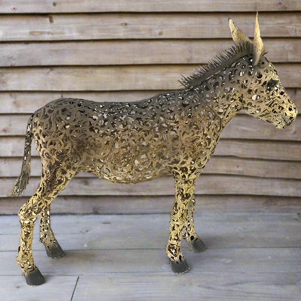 Decorative donkey sculpture metal filigree design