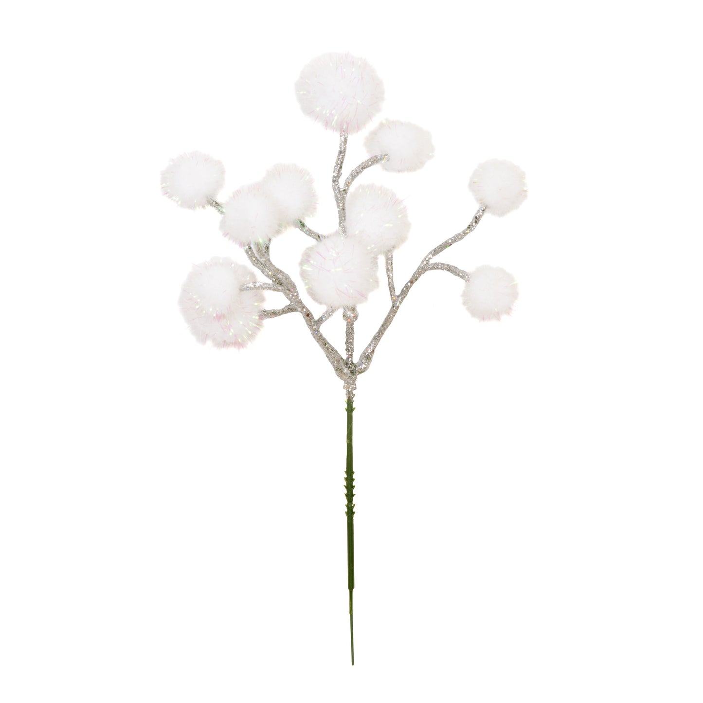 White Christmas Pom Pom Pick 26cm