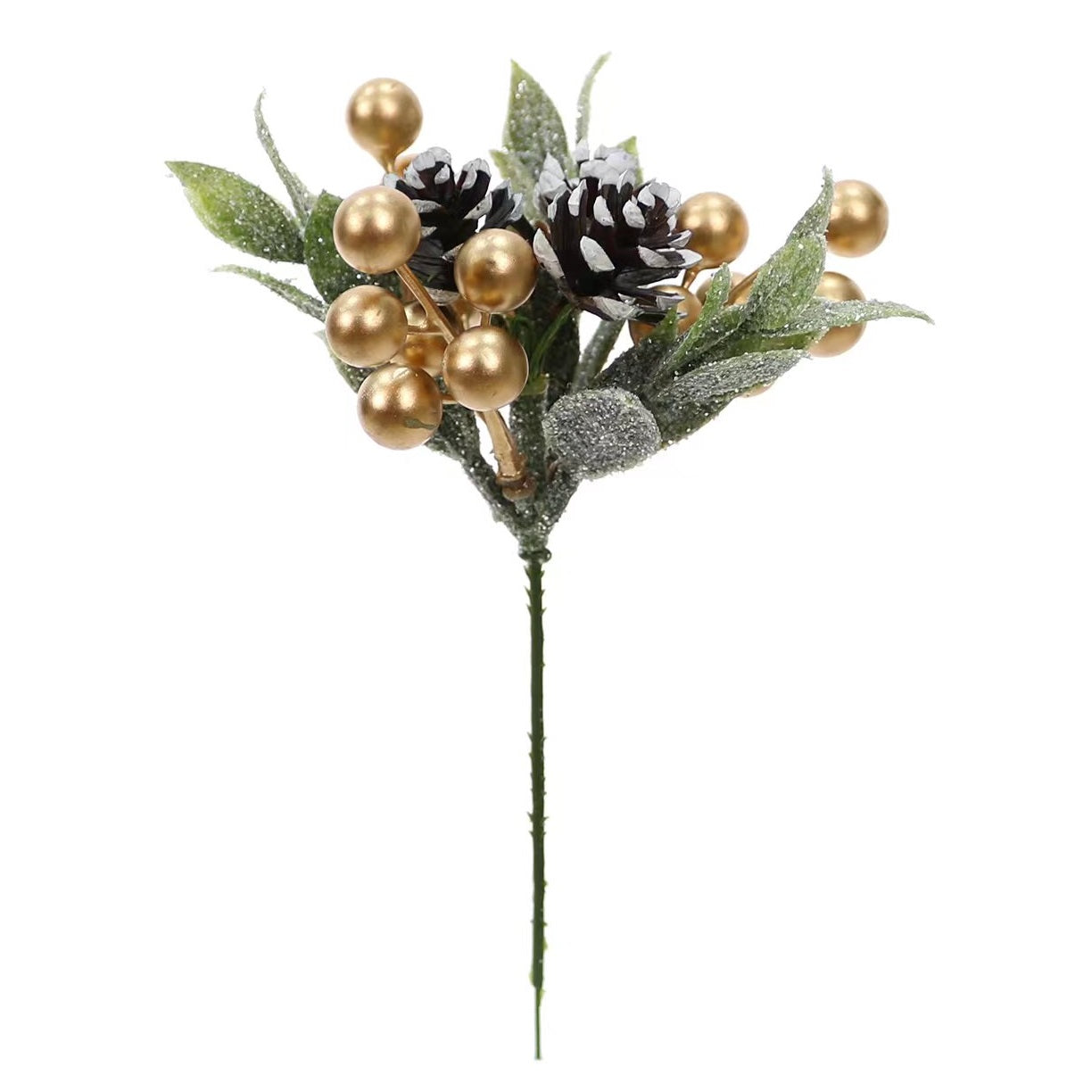 Gold Berry Frosted Foliage Cone Christmas Pick 20cm