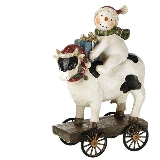Snowman on Cow Christmas Ornament