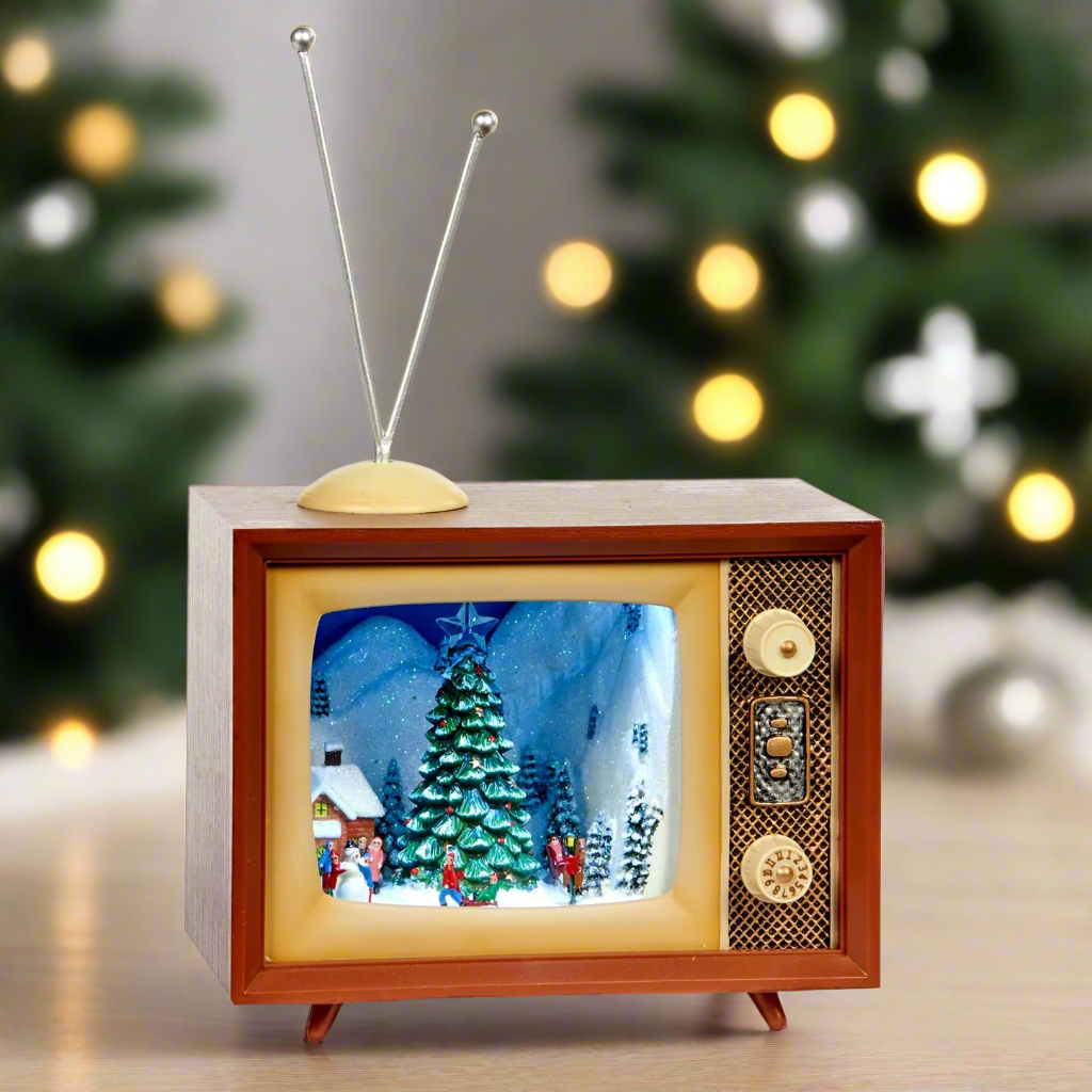 Christmas LED Lit Musical Tree Scene TV Music Box