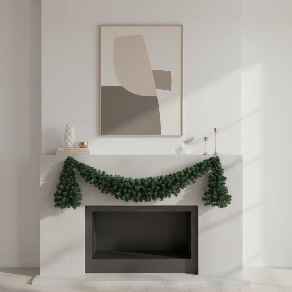 A green Christmas swag garland made of PVC with a length of 180cm and a diameter of 60cm, featuring soft needle tips for indoor use.