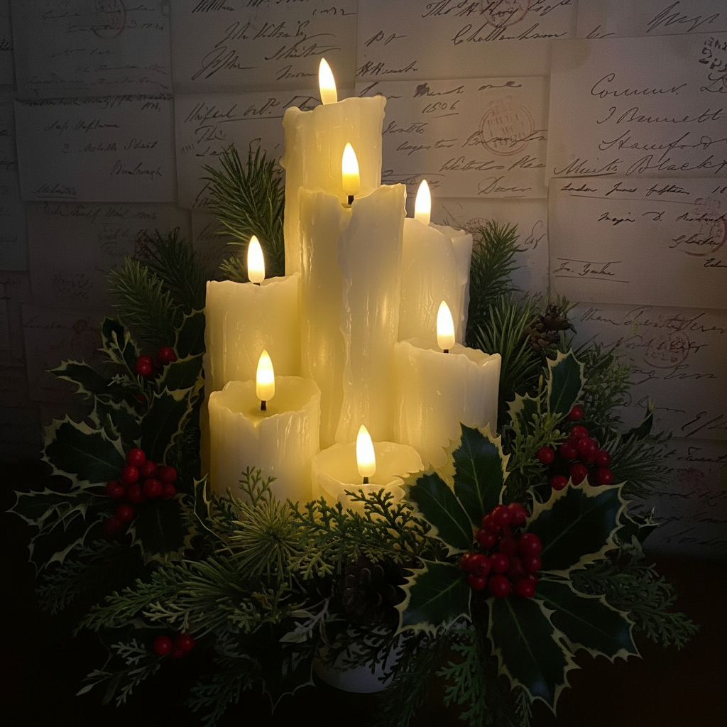 7 Piece Vintage Style Melted Edge Wax Christmas Candles