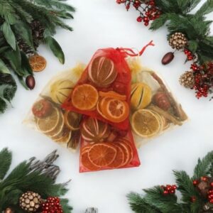 Festive Fruits and Cones Christmas Organza Bag