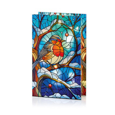 Robin on Branch Stained Glass Lit Christmas Ornament