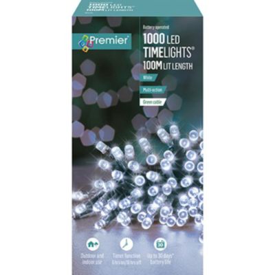 Premier 1000 White Timelights Battery Operated Christmas String Lights