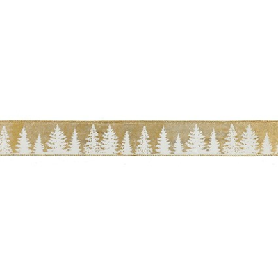 White and Gold Christmas Tree Design Ribbon 5m