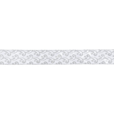 Silver and White Pattern Christmas Ribbon 5m