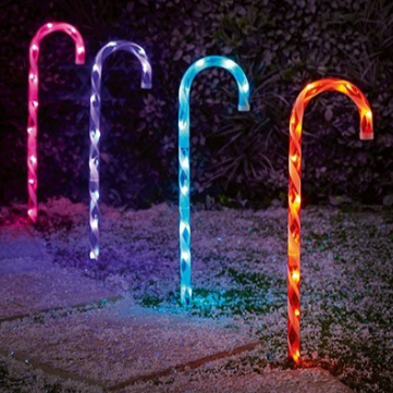 Set of 4 Rainbow Candy Cane Christmas Path Lights