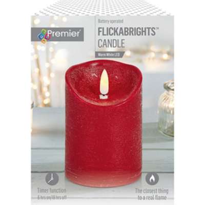 Red 13 x 9cm FlickaBright Christmas LED Candle with Timer