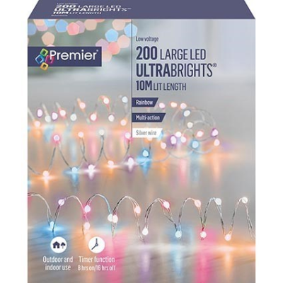 Premier 200 Rainbow Large LED Ultrabrigths Pin Wire Christmas Lights