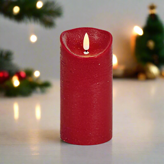 Red 18 x 9cm FlickaBright Textured Christmas LED Candle with Timer