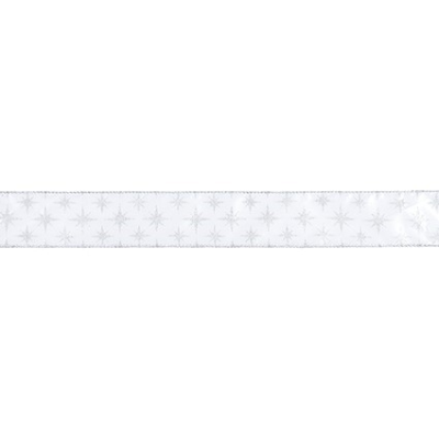 Silver and White Star Pattern Christmas Ribbon 5m