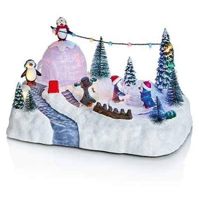 Penguin Winter Igloo Christmas Lit Scene
