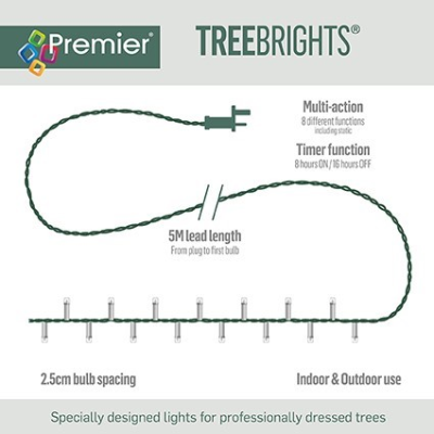 Premier TreeBrights 2000 White & Warm White LED Christmas String Lights