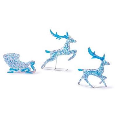 Lit Iridescent Twist Sleigh and Reindeer