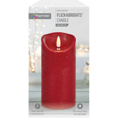 Red 18 x 9cm FlickaBright Textured Christmas LED Candle with Timer