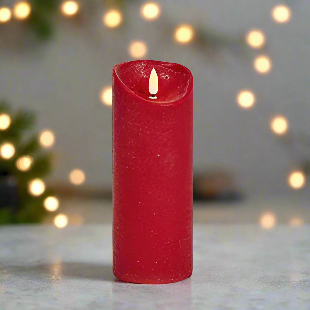 Red 23 x 9cm FlickaBright Textured LED Christmas Candle with Timer