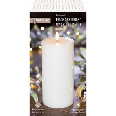 Flickabrights LED Wax Pool Christmas Candle 9 x 18cm