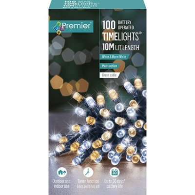 Premier TimeLights 100 White and Warm White LED Christmas String Lights