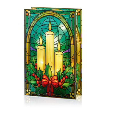 Candles and Holly Stained Glass Lit Christmas Ornament