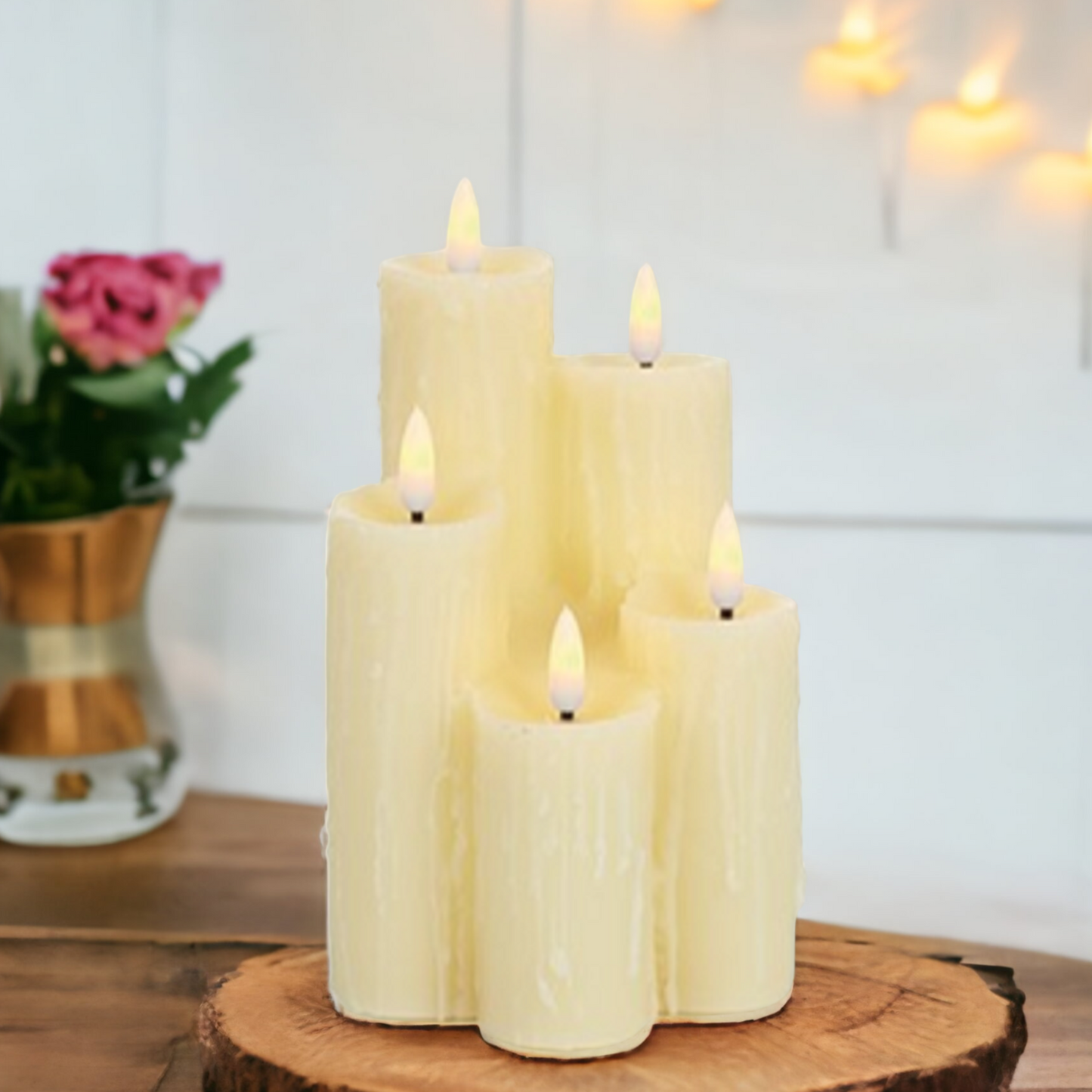 5 Piece FlickaBrights LED Melted Edge Wax Christmas Candles