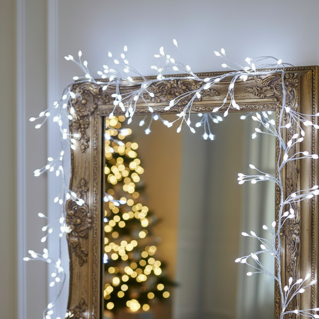 Premier Silver Ultrabright 1.8m Christmas Garland Pin Wire with 288 White LED Lights