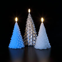 Load image into Gallery viewer, Set of 3 Cool and Calm Flickering Christmas Tree Candles
