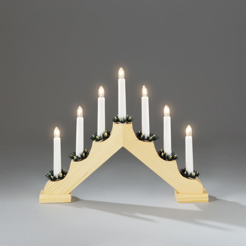 Natural Wood 7 Bulb Christmas Candle Bridge